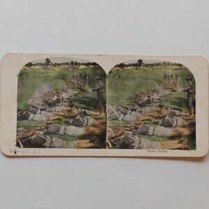 Antique Stereograph Card "Sham Battle" World War History Historical Memorabellia